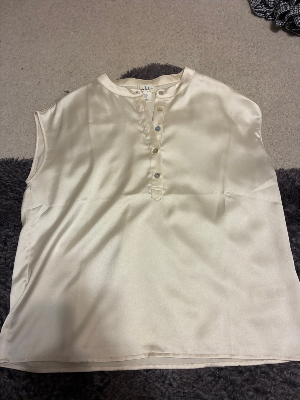Sleeveless Cream Satin Henley Top by L.L. Bean